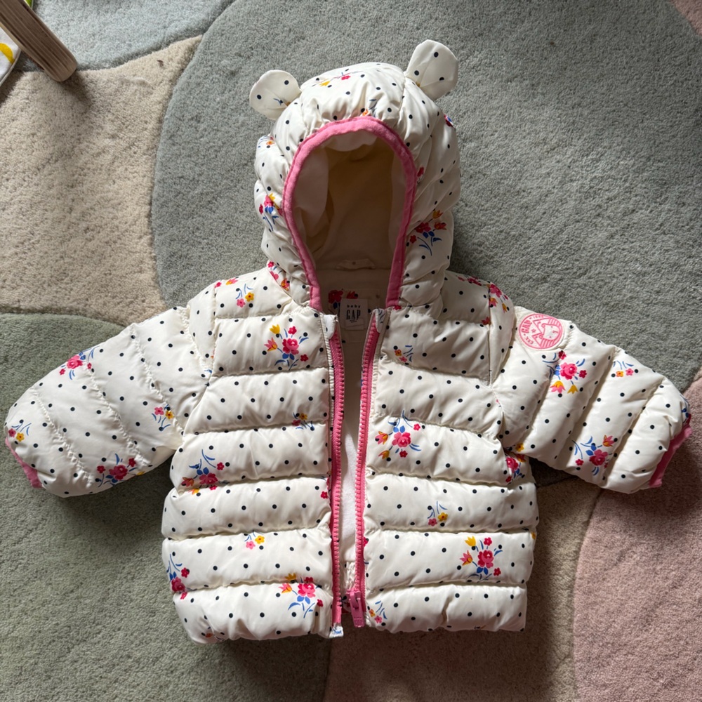 GAP Kids Floral Puffer Jacket - Cream and Pink